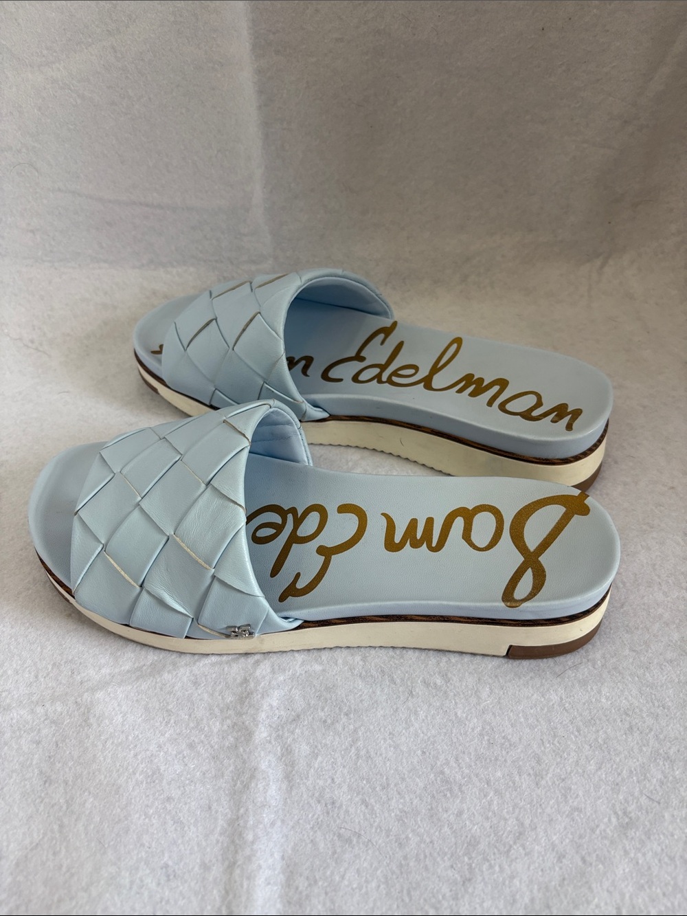 Sam Edelman Pale Blue Woven Slide Sandals